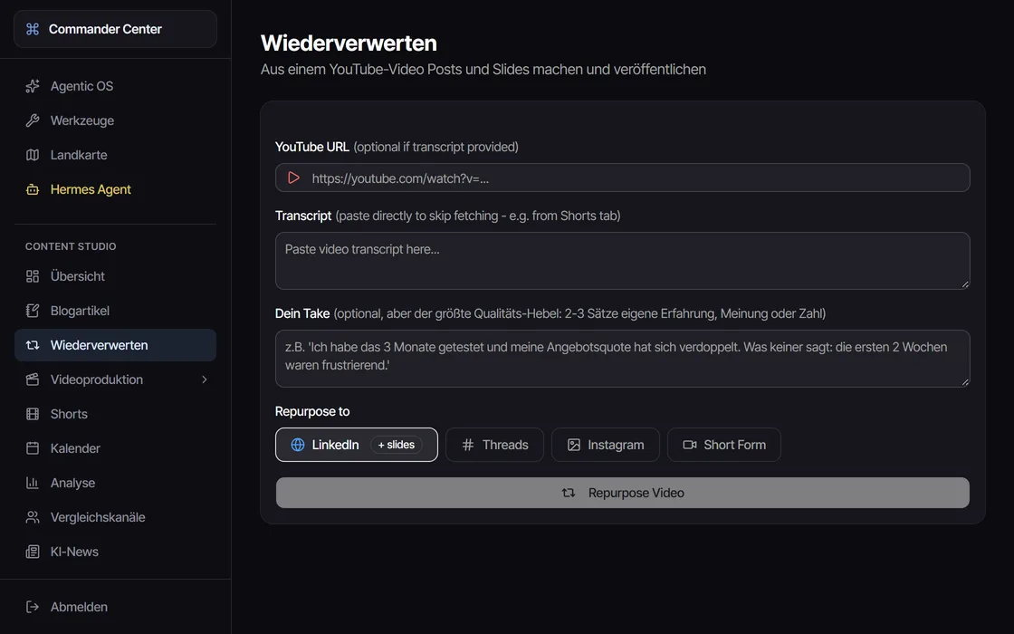 Content Studio, Ansicht Wiederverwerten: aus einem Video werden Posts für mehrere Kanäle.