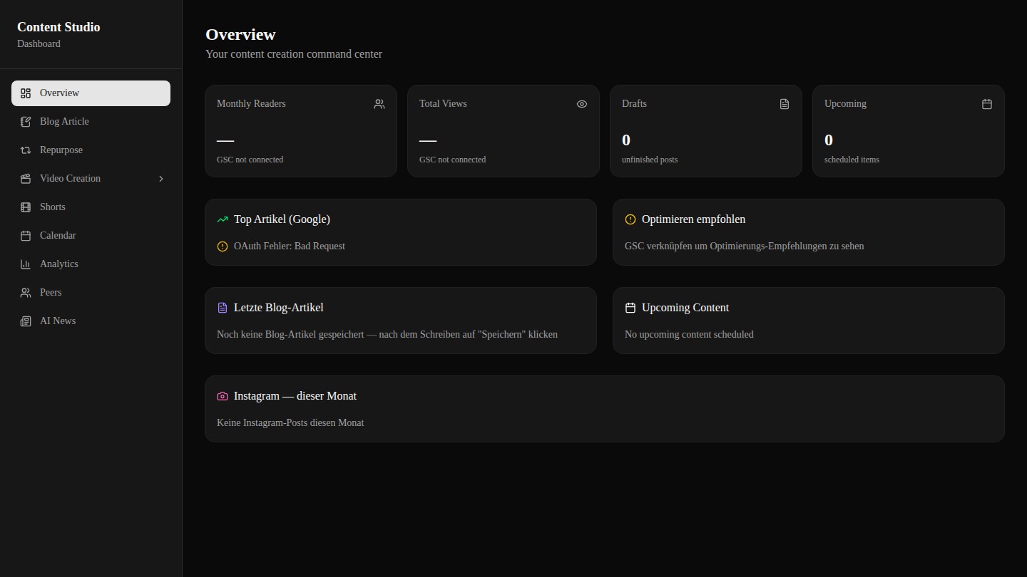 Content Studio Dashboard